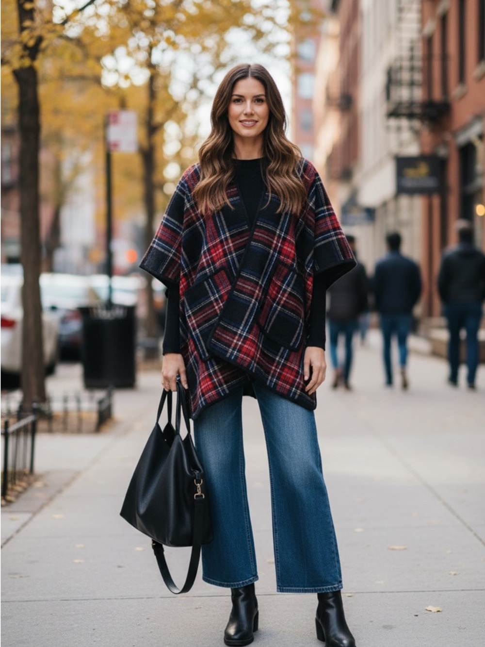 Cozy Fall Plaid Collegiate Poncho NWT